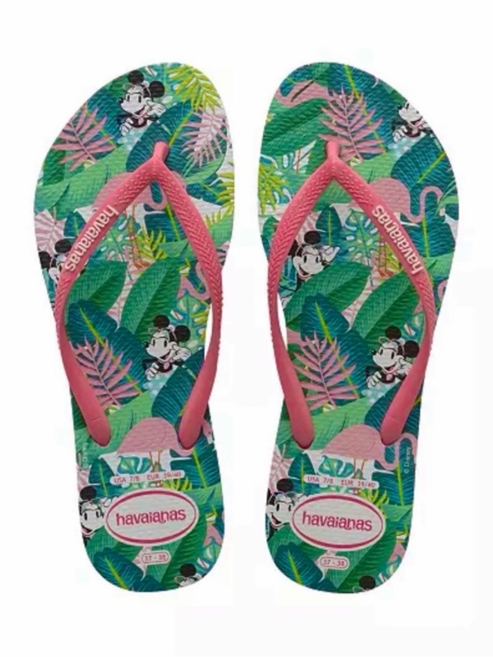 Havianas Slim Disney Magic Minnie Pink & Green Thong Flip Flops Women’s Size 9